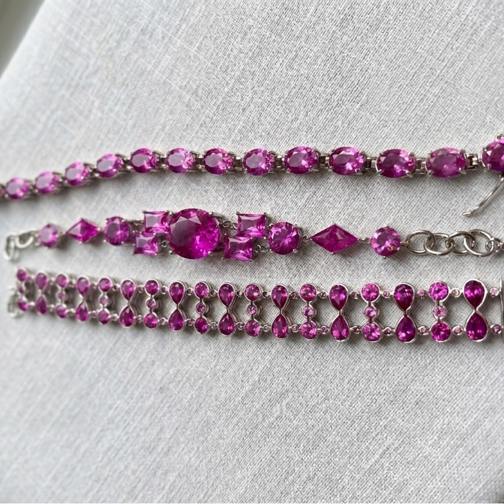 Choose Your Style: 925 Sterling Silver Pink Stone 7" Bracelets